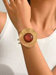 1pc Fashionable Geometric Open Bangle Bracelet, Suitable For Mother's Day, Party, Vacation, Holiday, Casual Daily Wear - Yellow Gold - View 7