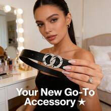 Y2K 双环扣宽腰带 黑色亮面 PU 皮革 辣妹风束腰带 - 雙圈 - 查看 9