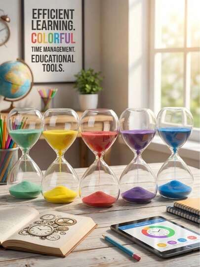 1 pezzo Clessidra da 5/10 minuti, in materiale di vetro trasparente, con diverse opzioni di colore della sabbia, adatta come decorazione da tavolo per soggiorno, camera da letto, studio e ufficio