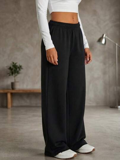 Calça Wide Leg Moletinho Larga Pantalona Confortável Despojada