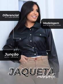 Women's Faux Leather Jacket Long Sleeve Front Pockets - 黑色 - 查看 4