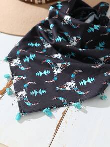 1pc Women's Fashion Western Leopard Print Bull Head Pattern Denim Style Headscarf, Multifunctional Headband/Scarf, Polyester Material, Suitable For Daily Stylish Matching - Multicolor - View 2