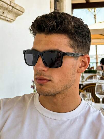 Black Retro Rectangular Plastic Sunglasses, Classic Design For Outdoor Sports, Cycling, Travel, Beach, Driving, Fishing, Summer UV Protection
