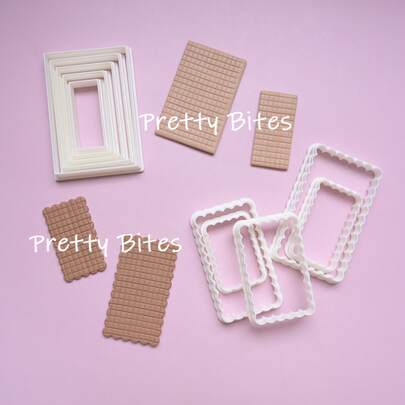 5pcs/Set Geometric Rectangle Shapes Cookie Cutter Wavy Lace Rectangle Fondant Cookie Cutting Tool Biscuit Cutter Mold Baking Cake Decorating Supplies