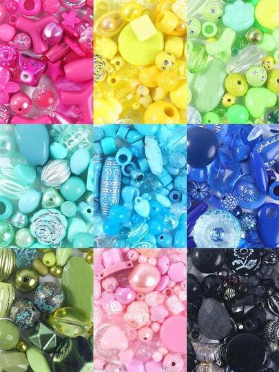 20克随机混合亚克力珠，心形、圆形、花朵形，多色创意手工隔珠，适用于珠宝制作、DIY手链、吊坠等配件