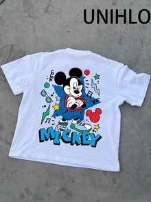 Disney UNIHLO  Street Life Men's Casual Loose  Mickey  Cartoon  Print Short Sleeve T-ShirtSummer - trắng - Xem 4