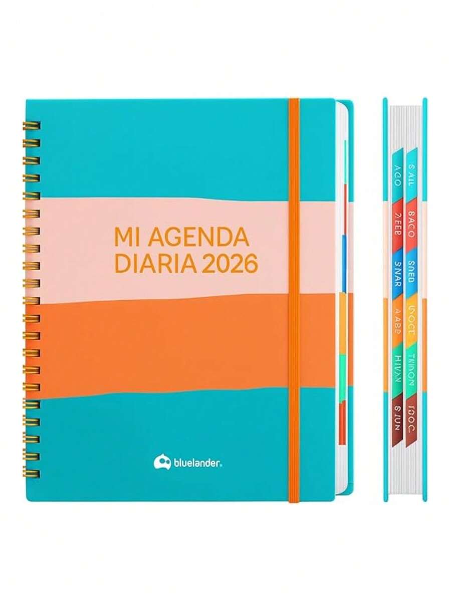 Agenda 2026, Organizador Diario, Semanal y Mensual  Tamaño A5 (20.9 * 15.2 cm), Pasta Dura con Espiral, Cierre Elástico y Papel de Calidad, 304 Páginas (Multicolor, 2026). Bluelander - Unitalla - Ver 1