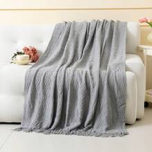1入棉麻紗織毛毯,適用於床、辦公室、空調房間、沙發、汽車、午休,織 Knitted 投毯 - 三彎灰色 - 查看 7