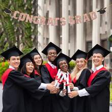 Congrats Grad Banner Decorations - Hanging Glitter Graduation Banner With Cap Garland Sign Bunting For Class Of 2026 Photo Backdrop College High School Grad Party Supplies In Rose Gold - -rose Gold- - View 6