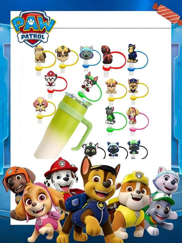  Reusable Straw Topper Lids, Compatible With 40/30 Oz Cups, Assorted Cute Colors, Protective Covers For Paw Patrol Characters: Rubble, Chase, Rocky, Zuma, Skye, Everest, Tracker, Tuck, Ella, Rex, WildCat, Liberty, Party Favors, Food-