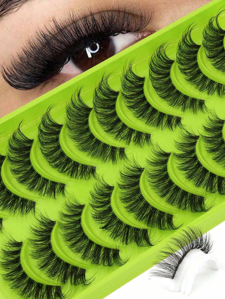 10pcs Perfect Makeup Faux Mink Eyelashes, Luxurious, Lightweight And Fluffy Cat Eye Style, Natural Striped False Lashes, D-Curl Design, Fragrance-Free, Multi-Pack, Significantly Enhances Eye Appeal - Natural Lashes - View 1