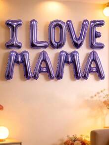 9pcs 16-Inch Pink, Gold, Silver, Rose Gold, Magenta, Purple "I LOVE YOU MAMA" Letter Balloons, Suitable For Mother's Day Party, Holiday Party Decoration - Multicolor - View 4