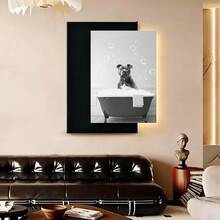 Con marco 1 Pieza de Arte en Lienzo Enmarcado de Pit Bull para Baño - Decoración de Pared Divertida de Perro en la Bañera, Decoración Humorística para Sala y Dormitorio, Regalo Ideal, Decoración para Baño - Enmarcado - Ver 1