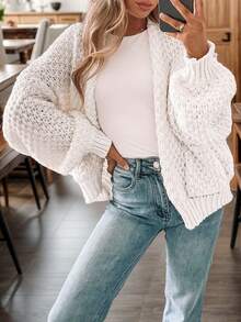 Women's Oversized Cute Crochet Cardigan Casual Lightweight Hollow Out V Neck Open Front Sweater - trắng - Xem 1