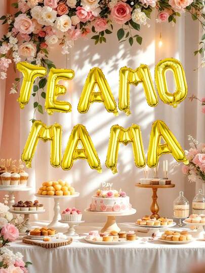 9pcs/Set "Te Amo Mama" Letter Balloons (Multi-Color), I Love You Balloons, Suitable For Mother's Day Party, Celebration Decor And Mother's Day Gifts, Best Mom Birthday Decoration, Indoor Photography Background