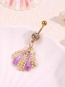 1件可爱、时尚、个性化、趣味、百搭的紫色海洋系列贝壳、龙虾、海螺吊坠肚脐环，沙滩度假风女性身体饰品 - 彩色 - 查看 13