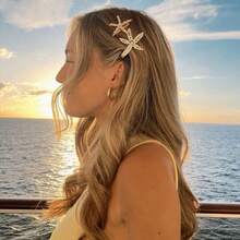 This 3-Piece Set Of Vintage-Style Faux Pearl-Decorated Starfish-Shaped Hair Clips Is A Fashionable Hair Accessory Suitable For Everyday Wear By Women And Girls. - Bộ ba món hình sao biển - Xem 5
