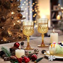 1/3pcs 8oz Gold Patterned Champagne Flutes, Durable Unbreakable Reusable Stemware, Suitable For Events, Parties, Restaurants, Weddings, Anniversaries, Holidays - Multicolor - View 2