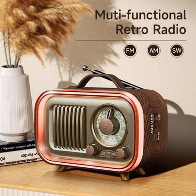 Portable Radio With RGB Ambient Light, Wireless FM/AM/SW Radio, Multi-Color Night Light And Party Speaker, Retro Style