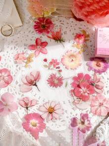 45pcs/Box Beautiful Flower & Leaf Stickers, Romantic Floral Series PET Box Stickers, INS Floral Scrapbooking DIY Decorative Stickers, Waterproof PET Self-Adhesive Stickers Scrapbook Supplies Stationery Funny Stickers Kindle - A - View 2