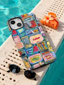 1pc Retro Canned Fish Patchwork Art Pattern Glossy 2-In-1 Filmic Hard Phone Case, Compatible With Samsung/ 11/12/13/14/15/16/17 Pro Max, International Version,  Not The Domestic Version - Multicolor - View 2