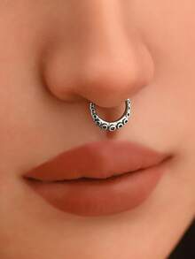 1 pieza Aro de nariz de malla con calavera punk, joyería de piercing de nariz de acero inoxidable de aro cerrado para hombres y mujeres - Plateado - Ver 1