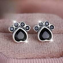 925 Sterling Silver Cute Black Footprint Stud Earrings, Fashion Earrings Suitable For Daily Wear And Parties, Jewelry Gift - Black Footprint Earrings - View 10
