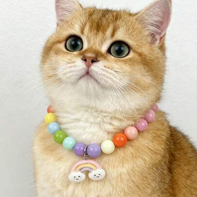 1件手工串珠卡通猫狗项链，猫咪项链饰品，适合猫狗佩戴，宠物爱心设计，小型猫狗珍珠项链项圈，宝石领结，饰品，宠物珠宝珍珠项链，猫狗项圈，彩色云朵项链，猫狗吊坠饰品，中小型犬项圈，吊坠，爱心水晶，领结项圈，时尚配饰项链，吊坠项链，猫狗用品，宠物用品