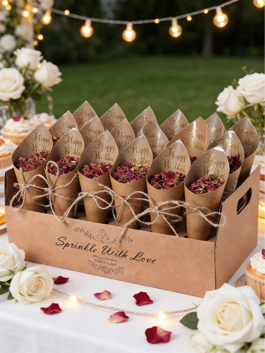 38pcs Wedding Colorful Confetti Box Set, 1pc 30-Hole Cone Holder With 30pcs Kraft Paper, Rustic Wedding Decor, Paper Colorful Confetti Cone Storage Box, Wedding Celebration Party Decoration, Wedding Dried Flower Confetti Gift Packaging Supplies, Wedding Gift Packaging Decoration, Wedding Table Centerpiece Decor, Outdoor Wedding Decoration, Wedding Ceremony Decor, Wedding Party Supplies, Wedding Gifts