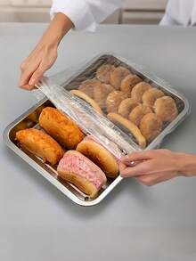 100个透明塑料食品盖，透明食品盖/面包盖，防尘面包烘焙发酵托盘盖，适用于面包店、家庭、户外、露营、返校季，适用于A+B尺寸托盘，尺寸小于70厘米/27.6英寸，返校季提供100个装，规格可选10/20/30/50/100个。 - 彩色 - 查看 2