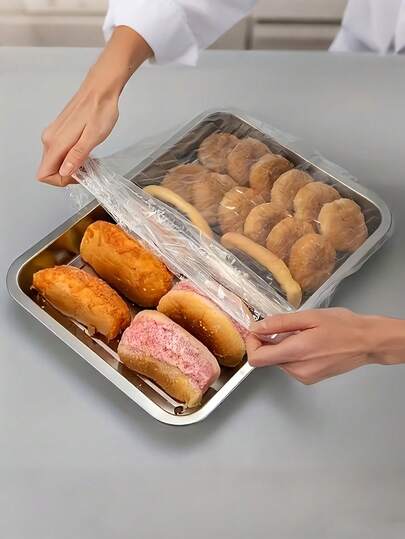 100个透明塑料食品盖，透明食品盖/面包盖，防尘面包烘焙发酵托盘盖，适用于面包店、家庭、户外、露营、返校季，适用于A+B尺寸托盘，尺寸小于70厘米/27.6英寸，返校季提供100个装，规格可选10/20/30/50/100个。
