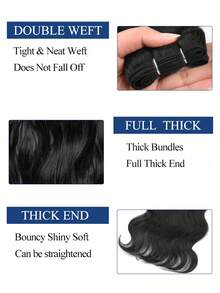 24英寸水波纹发束，双层缝制发束，混合发丝，缝合式接发，3束装，长款水波纹钩针编织假发，自然黑色，女士适用 - S1 - 查看 7