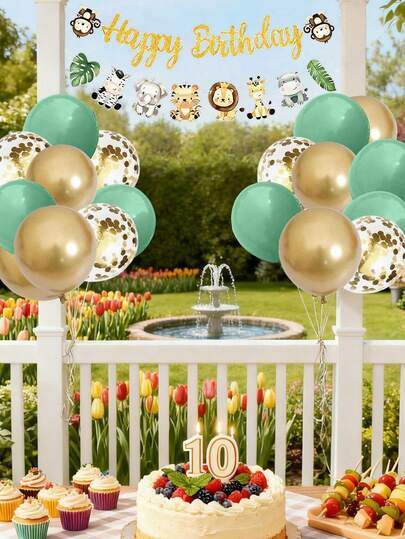 1set Animal Themed Party Decorations, Happy Birthday Animal Banners, And Balloon Party Decorations, Suitable For Baby Parties And Showers
