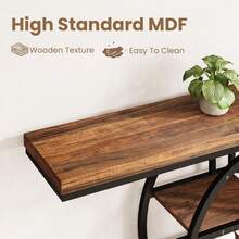 Mesa Consola Industrial 55 Pulgadas 4 Niveles, Base Redonda, Estructura Metálica, Mesa Acento Delgada para Entrada, Pasillo y Sala - Patrón de llama marrón - Ver 5