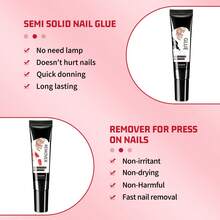 New Quick Dry Upgraded Version 10g Semi-Solid Nail Glue With 10g Remover, Press On Nail Tips, No UV Lamp Required, Long Lasting False Acrylic Nail Kit Glue Gel - 20g - 查看 2