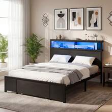 Yitahome Bed Frame,LED With Headboard,Type-C USB Ports & Charging Outlets,Metal Platform Bed Frame No Box Spring Needed King Size - Black - View 1