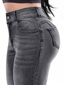 Women's Butt Lifting Jeans, High Stretch Leggings, Fashionable And Elegant, Suitable For Dates, Commuting, Casual Travel, Valentine's Day And New Year Wear - Medium Gray - View 7