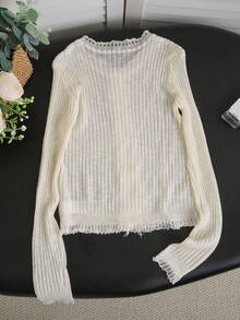 轻薄透气针织开衫，轻薄空调外套，春夏款 - 杏色 - 查看 8