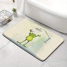 1pc Top Pick  Green Anthropomorphic Frog With Purple Loofh In Shower Digitl Drwing Bth Mt, Cheerful Expression, Wter Droplets Nd Bubbles, Pstel Grdient Bckground, Plyful Nd Refreshing Bthroom Decor 17. 72x29. 53inch, Bth Accessory - Nhiều màu - Xem 7