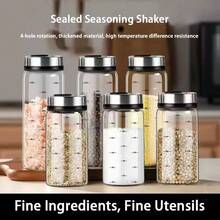 High Borosilicate Glass Spice Bottle, 1pc Large Capacity Kitchen Condiment Dispenser With Stainless Steel Lid, Multi-Hole Shaker For Salt, Pepper, Seasoning Powder, Durable For Home BBQ Cooking Use - Multicolor - View 1