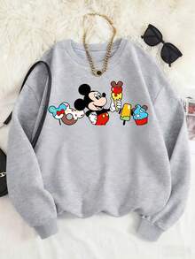 [Official Disney Licensed] Kids Relaxed Fit Sweatshirt 100% Polyester Ultra Comfortable & Super Soft Unisex Design Gray Mickey Mouse Ice Cream Print 1-14 Years Old Daily Wear Stylish Essential High Visibility Cute Look Limited Edition Design New Arrival Express Delivery - Grey - View 1