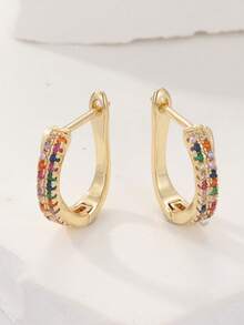 Exquisite Small Copper Alloy Multi-Color Synthetic Cubic Zirconia Earrings, Suitable For Women Fashion, Multi-Color Synthetic Cubic Zirconia Inlaid Earrings, Suitable For Casual, Party - Colorful - View 4