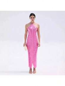 Fashion Tassel Back Slit Neck Dress - Black - View 3