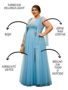 Grife Velasco Plus Size Party Dress, Bridesmaid Dress, Elegant, Side Slit, Sparkly - 淺藍色 - 查看 3