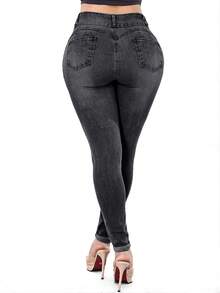 Jeans modellanti per il lato B delle donne, leggings ad alta elasticità, alla moda ed eleganti, adatti per appuntamenti, pendolarismo, viaggi casual, San Valentino e Capodanno - Grigio Scuro - Visualizzare 5