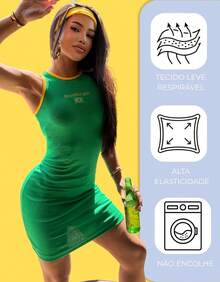 Women's Fitted Dress, Premium Fabric, Brazilian Fashion, Summer, Casual, Comfortable - 綠色 - 查看 4