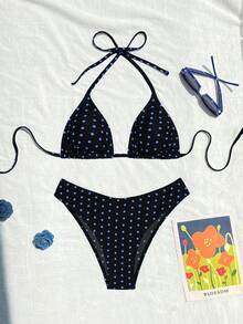 Bộ bikini hai mảnh dây mảnh chấm bi ngọt ngào dành cho nữ, kiểu dáng gợi cảm cho kỳ nghỉ hè trên đảo. - Nhiều màu - Xem 5