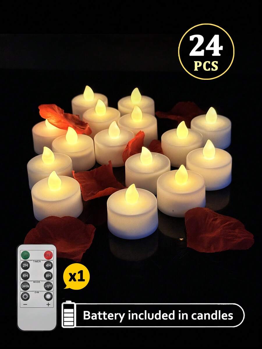 Bộ 6/12/24 nến không lửa điều khiển từ xa, có hẹn giờ/điều khiển từ xa, chạy bằng pin, nến cầu nguyện LED, nến trà, đèn nến LED không lửa dùng cho Halloween, Ngày lễ tình nhân, Giáng sinh, đám cưới, tiệc tùng, trang trí nhà cửa và các ngày lễ khác.