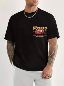 Disney Men's Casual T-Shirt, Cars Lightning McQueen Print, Front & Back Graphic Design, Lightweight Fabric, Ideal For Movie Fans - màu đen - Xem 3