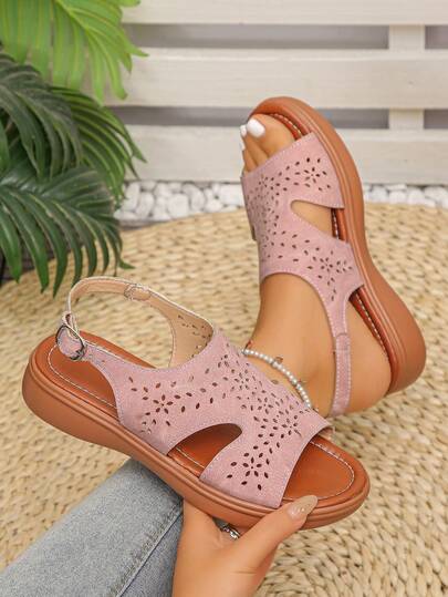 36-43 Cross-Border Summer New Casual Open Toe Slippers, Daily Wear Round Toe Beach Sandals, Black, Blue, Brown, Pink, Women's Platform Thick Bottom Sandals